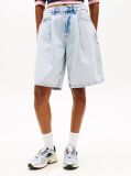 Denim Faded Pleated Loose Denim Bermuda Shorts  Women
