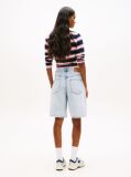 Denim Faded Pleated Loose Denim Bermuda Shorts  Women