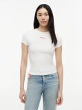 Άσπρο T-Shirt Ribbed Με Λογότυπο Σε Στενή Γραμμή  Γυναίκες
