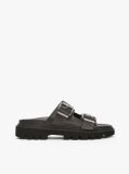Black Leather Double Strap Cleat Sandals  Women