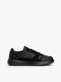 Black Leather Fine-Cleat Trainers  Men