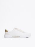 White Metallic Leather Court Trainers  Women