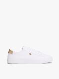 White Canvas Metallic Heel Trainers  Women