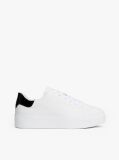 White Leather Contrast Heel Platform Trainers  Women