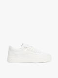 White Leather Platform Court Trainers  Women