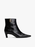Black Croco-Print Kitten Heel Boots With Leather  Women