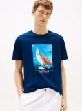 Blue Photo Print Cotton T-Shirt  Men