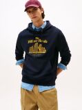 Blue Logo Embroidery Relaxed Drawstring Hoody  Men