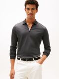 Grey Interlock Zip Long Sleeve Polo Shirt  Men