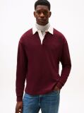 Red Varsity Contrast Collar Relaxed Rugby Shirt  Men