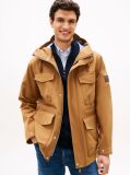 Brown Water Resistant Hooded Utility Jacket  Men