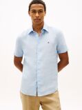 Blue Regular Fit Washed Linen Short Sleeve Shirt  Men