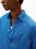 Blue Regular Fit Washed Linen Short Sleeve Shirt  Men