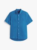 Blue Regular Fit Washed Linen Short Sleeve Shirt  Men