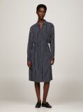 Blue Crepe Belted Knee Length Shirt Dress  Women