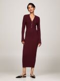 Red Button V-Neck Slim Sweater Dress  Women