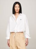 White TH Monogram Drawstring Cropped Shirt  Women