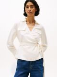 Άσπρο Άνετη Λινή Wrap Μπλούζα  Γυναίκες