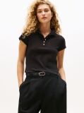 Black Gold-Tone Button Slim Fit Polo Shirt  Women