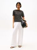White Wide Leg Trousers With Linen  Women