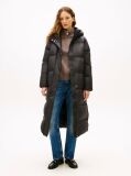 Black Down Hooded Longline Puffer Coat  Women