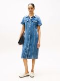 Blue Midi Denim Short Sleeve Shirt Dress  Women