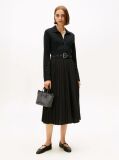 Black Interlock Mix Media Long Sleeve Polo Dress  Women
