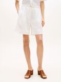 White Linen Blend Wide Leg Shorts  Women