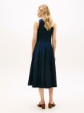 Blue Gold-Tone Button Linen Blend Midi Dress  Women