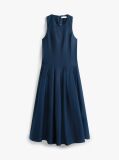 Blue Gold-Tone Button Linen Blend Midi Dress  Women