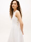 White Gold-Tone Button Linen Blend Midi Dress  Women