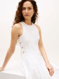 White Gold-Tone Button Linen Blend Midi Dress  Women