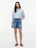 Blue Logo Embroidery Linen Blend Shirt  Women