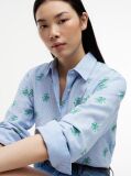 Blue Logo Embroidery Linen Blend Shirt  Women