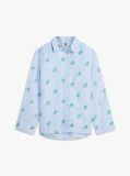 Blue Logo Embroidery Linen Blend Shirt  Women