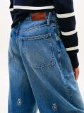 Blue Crest Embroidery Mid Rise Barrel Leg Jeans  Women