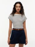 Multi Gold-Tone Button Boat Neck T-Shirt  Women