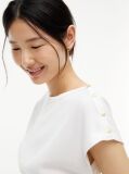 White Gold-Tone Button Boat Neck T-Shirt  Women