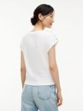 White Gold-Tone Button Boat Neck T-Shirt  Women