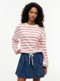 Multi Stripe Drawstring Hem Long Sleeve T-Shirt  Women