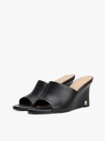 Black Leather TH Monogram Plaque Wedge Mules  Women