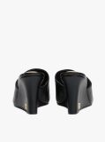 Black Leather TH Monogram Plaque Wedge Mules  Women