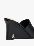Black Leather TH Monogram Plaque Wedge Mules  Women