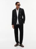Black Smart Casual Regular Fit Pure Linen Blazer  Men