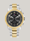 Gold Black Dial Dual Time Two-Tone Watch  Men