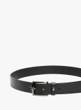 Black Enamel Flag Square Buckle Leather Belt  Men
