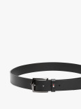 Black Enamel Flag Square Buckle Leather Belt  Men