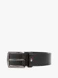 Black Enamel Flag Square Buckle Leather Belt  Men