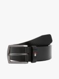 Black Enamel Flag Square Buckle Leather Belt  Men