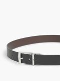 Black Textured Leather Reversible Square Buckle Belt  Men